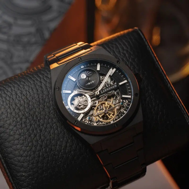 Montre Automatique Homme Earnshaw - Acier Noir Fond Noir