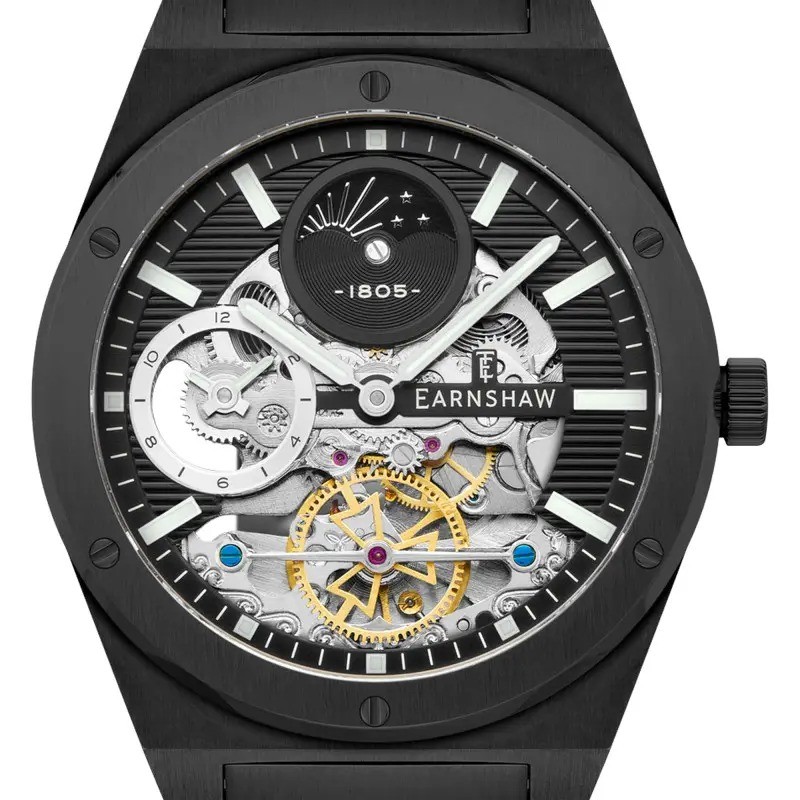 Montre Automatique Homme Earnshaw - Acier Noir Fond Noir