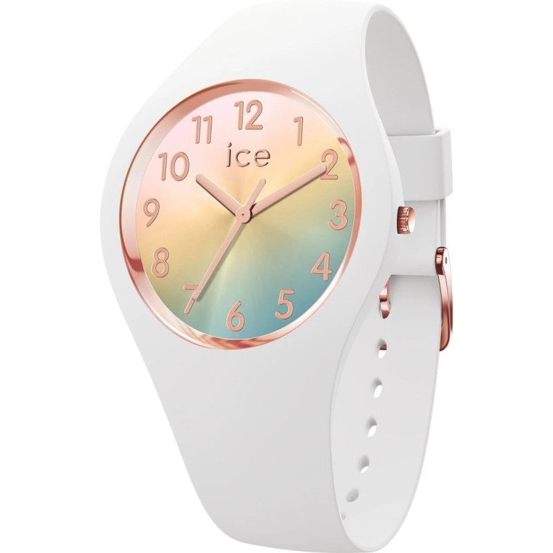 Montre femme ICE Watch en silicone blanc et boîtier doré rose