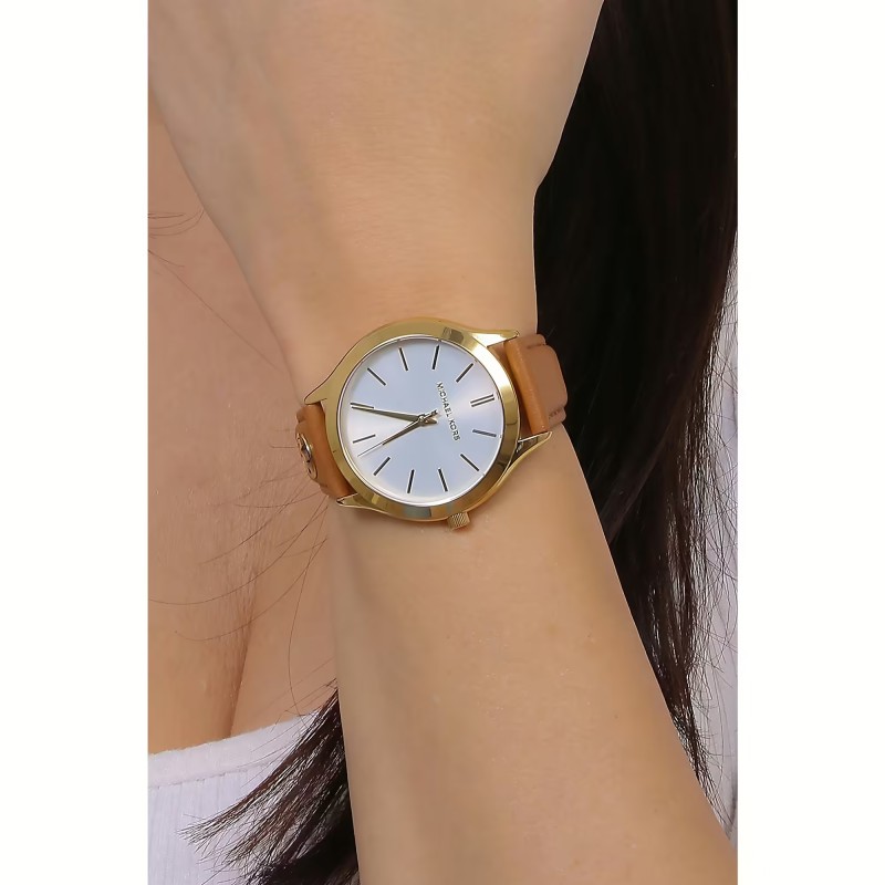 Montre Michael Kors femme Slim Runway - Acier doré & Cuir marron