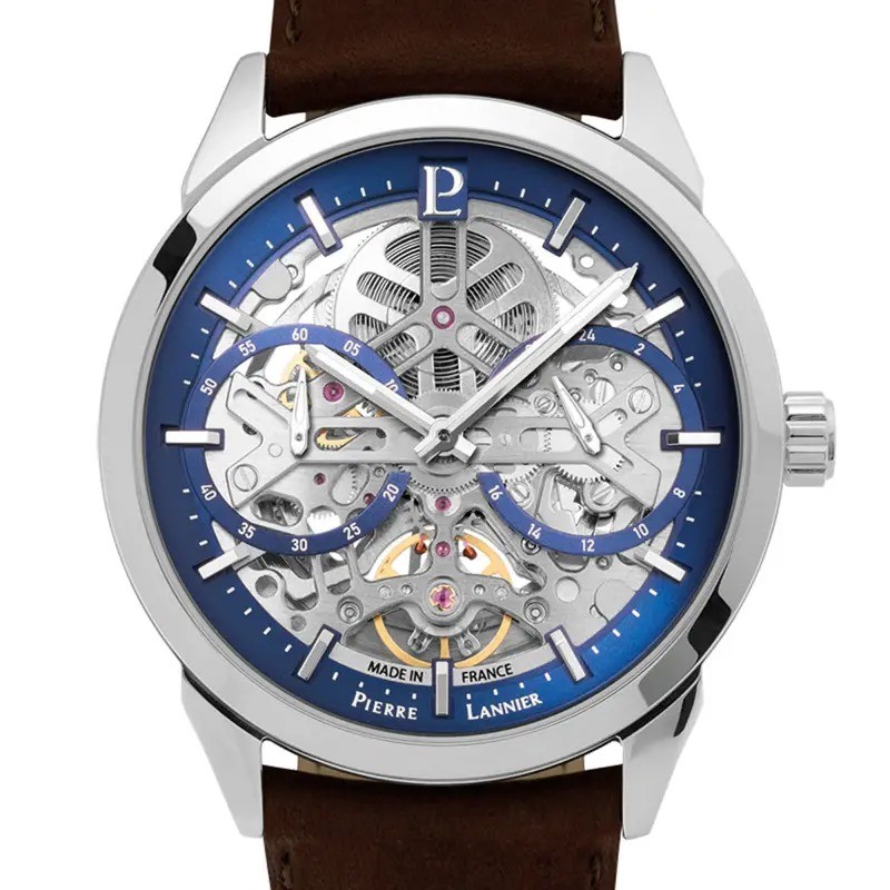 Montre Pierre Lannier Homme Automatique Monarck - Argenté Cuir Marron