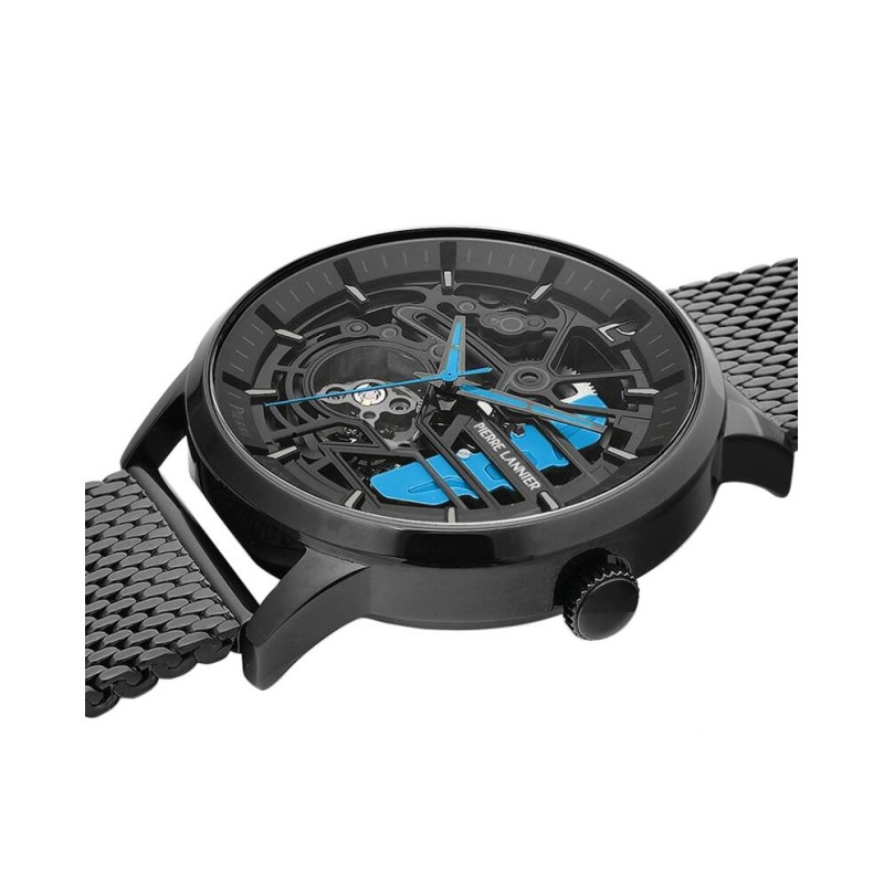 Montre Pierre Lannier Homme Automatique Paddock - Noir Eléments bleus