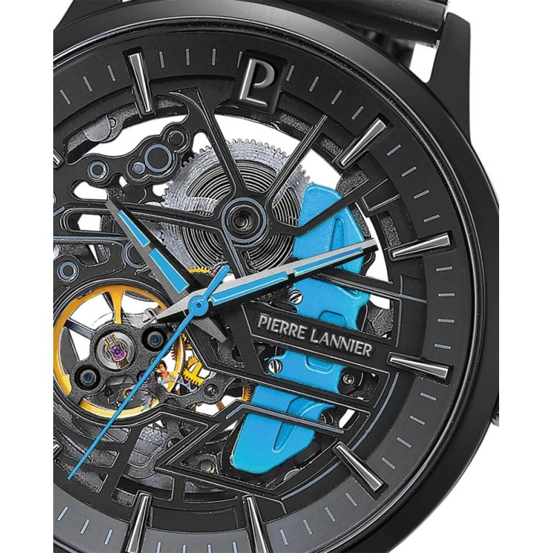 Montre Pierre Lannier Homme Automatique Paddock - Noir Eléments bleus