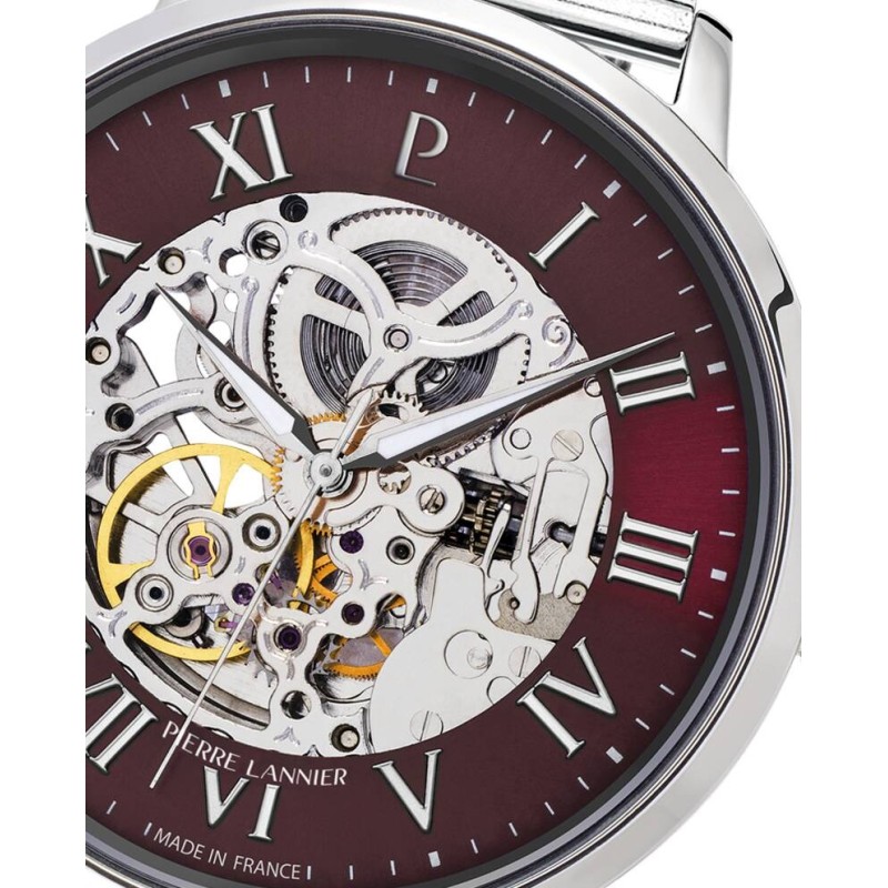 Montre Pierre Lannier Homme Automatique - Argenté Cadran Bordeaux