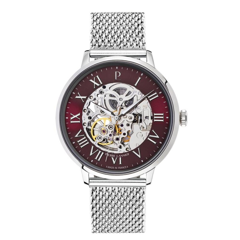 Montre Pierre Lannier Homme Automatique - Argenté Cadran Bordeaux