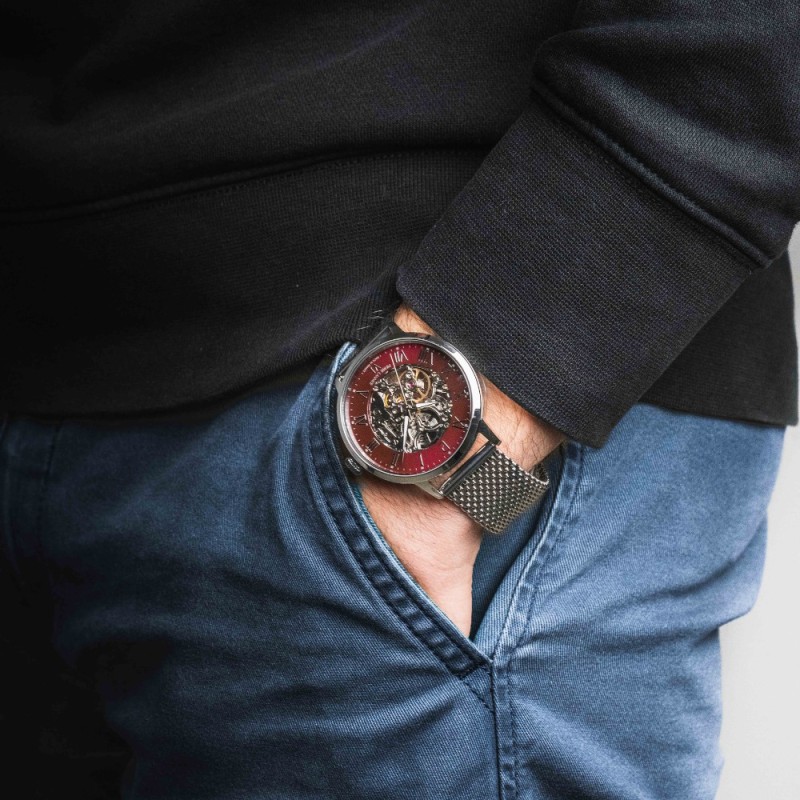 Montre Pierre Lannier Homme Automatique - Argenté Cadran Bordeaux