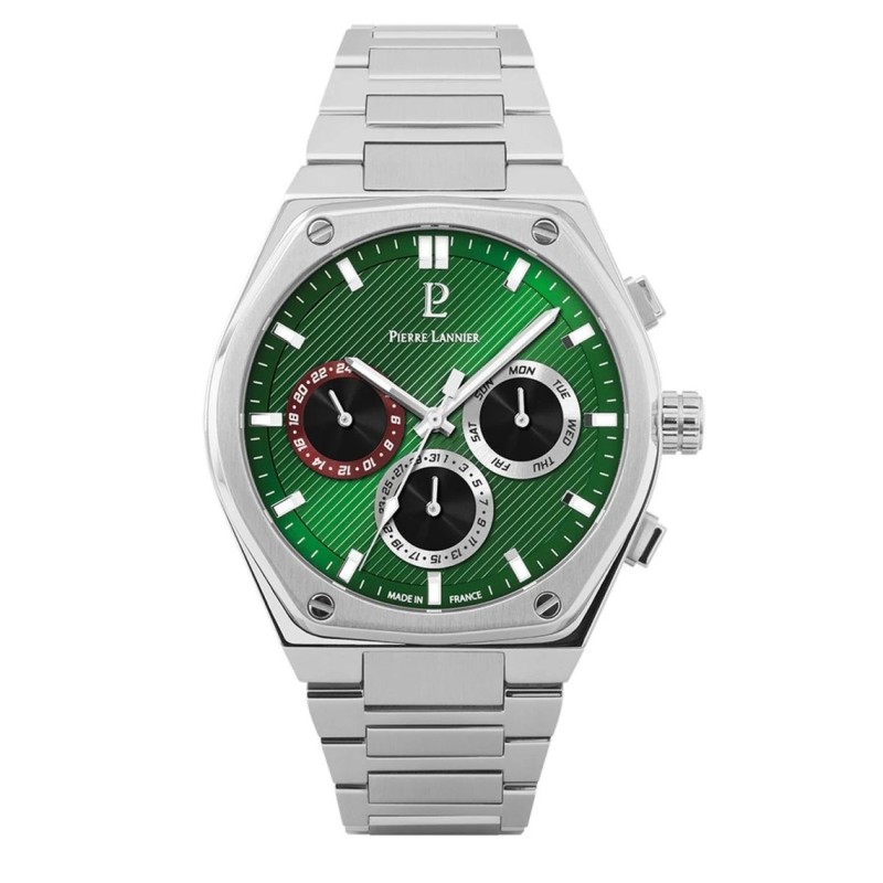 Montre Pierre Lannier Homme Quartz Copilote - Argenté Fond Vert