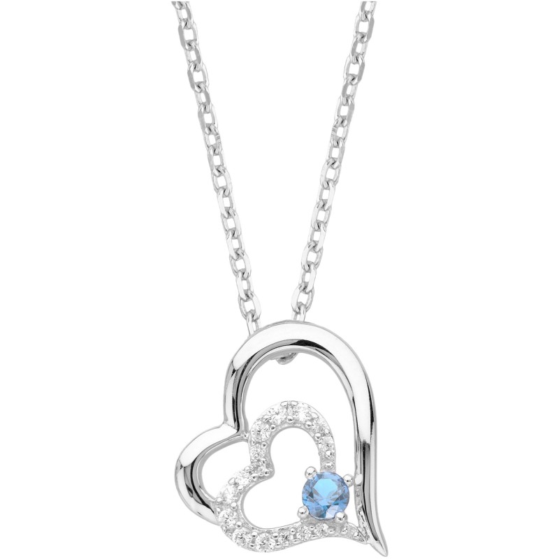 Collier Argent Femme Carador - Coeur Spinelle Synthétique Bleu ciel
