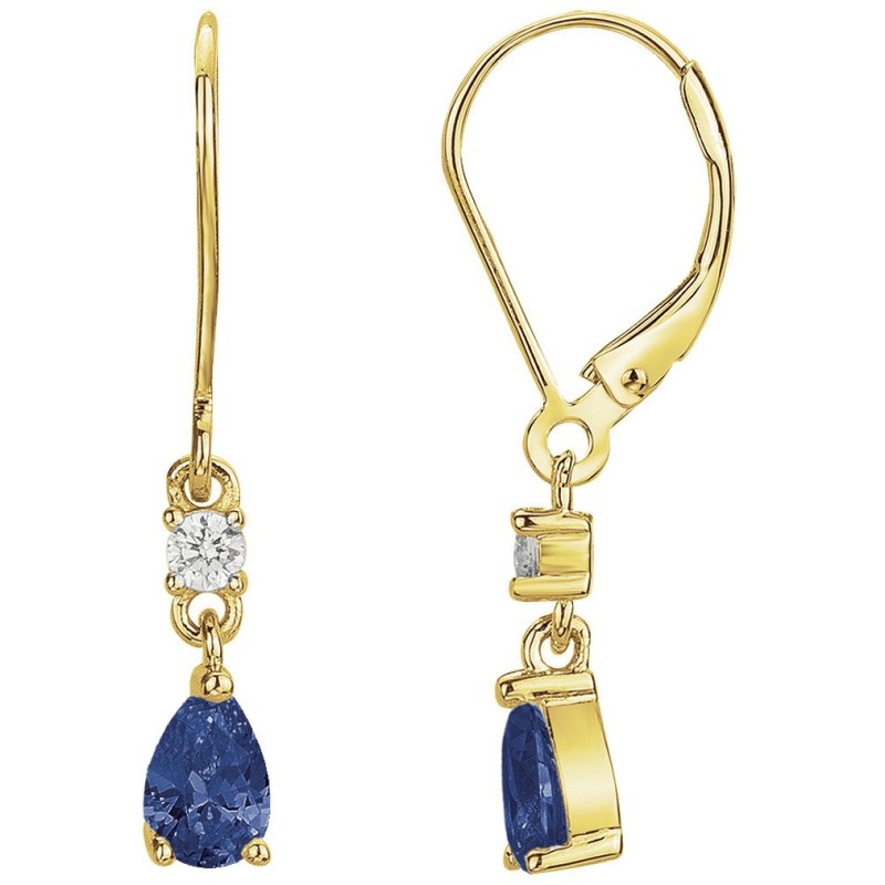 Boucles d'oreilles dormeuses femme carador en plaqué or avec oxydes de zirconium blanc et bleu
