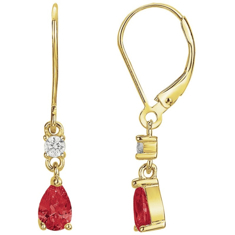 Boucles d'oreilles dormeuses femme carador en plaqué or avec oxydes de zirconium blanc et rouge