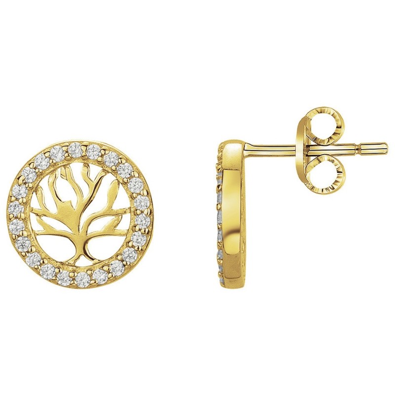 Boucles d'oreilles clous motif arbre de vie femme carador en plaqué or avec oxydes de zirconium