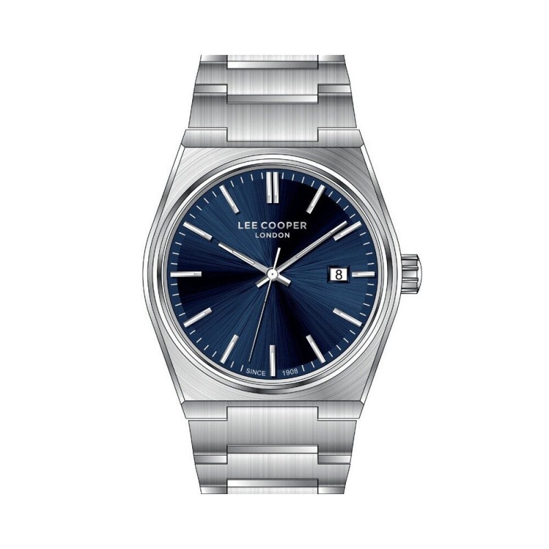 Montre Homme Lee Cooper - Acier Argenté Fond Bleu