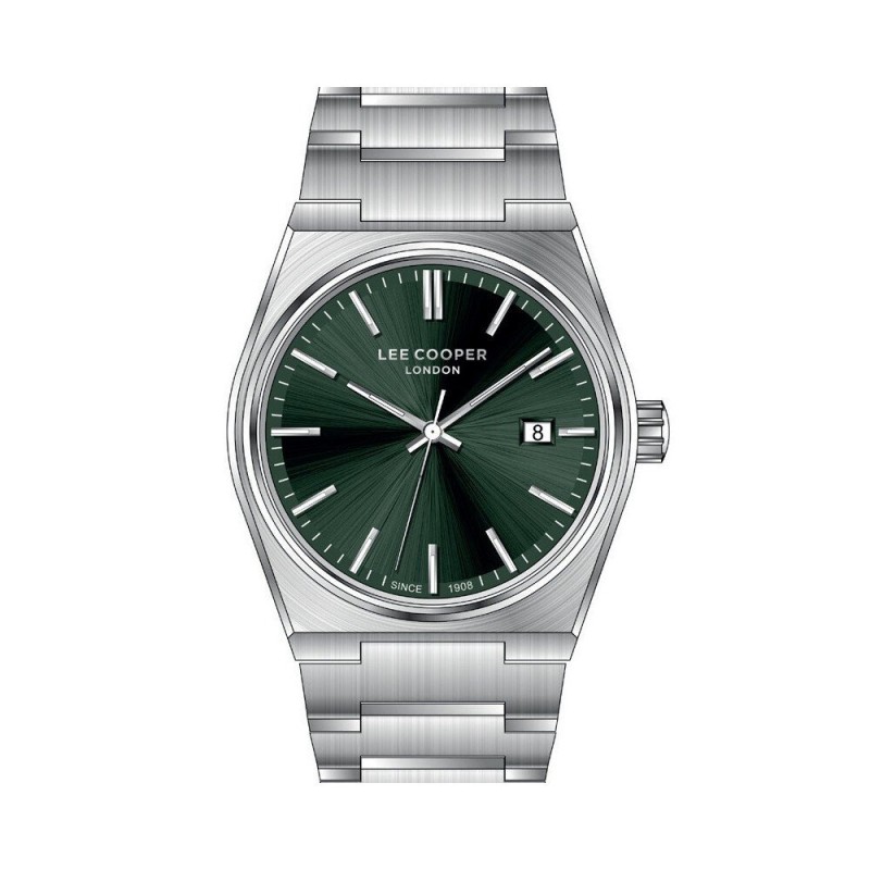 Montre Homme Lee Cooper - Acier Argenté Fond Vert