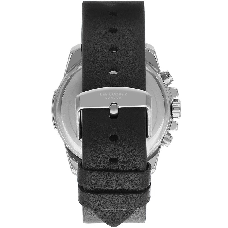 Montre Homme Lee Cooper Chrono Dateur - Acier Argenté Fond Noir Cuir Noir