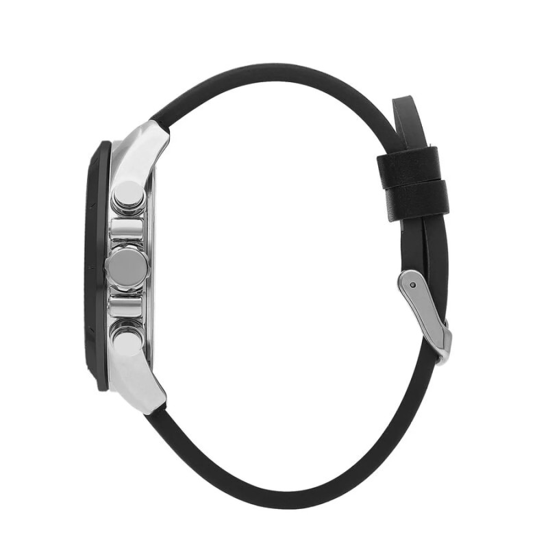 Montre Homme Lee Cooper Chrono Dateur - Acier Argenté Fond Noir Cuir Noir