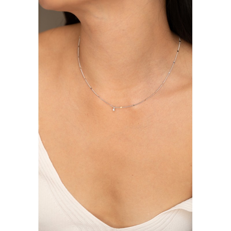 Collier La Garçonne argent 925/000 rhodié et diamant Collection Pure