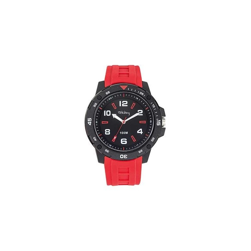 Montre Tekday Homme bracelet silicone rouge boitier noir