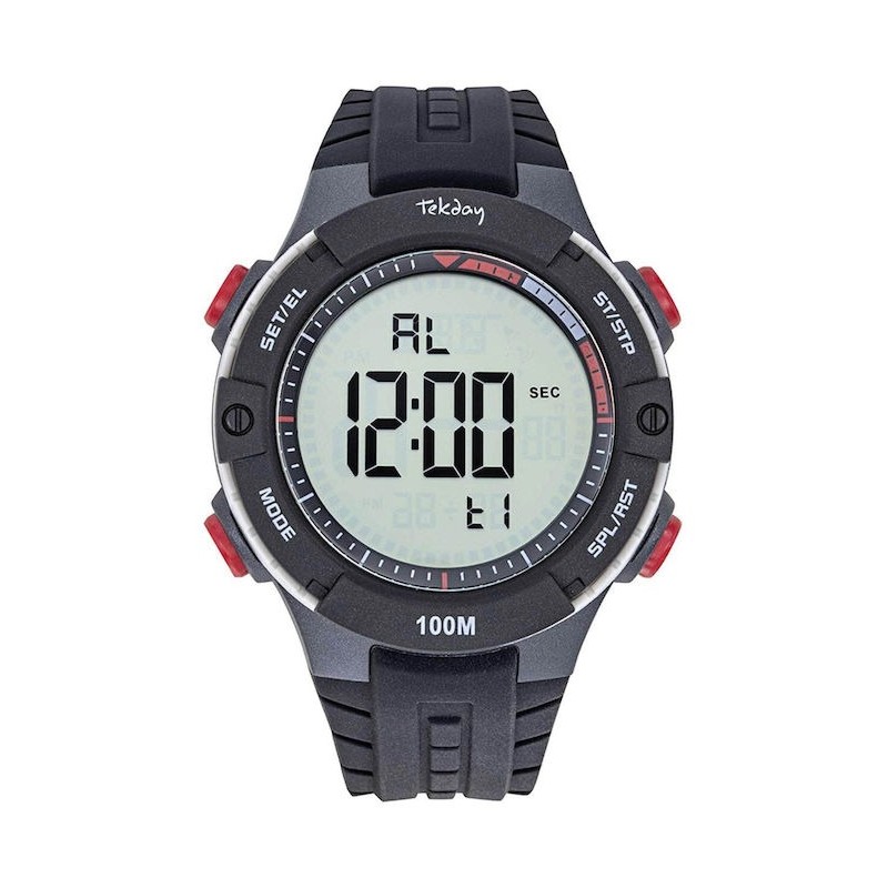 Montre Tekday Homme bracelet silicone noir et affichage digital
