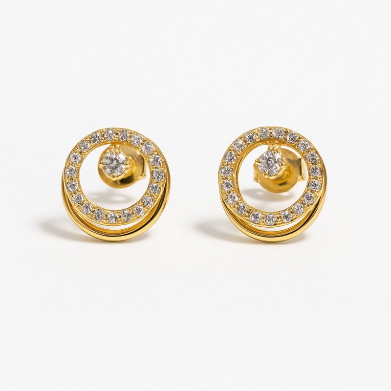 Boucles d'oreilles clous Carador - Or Jaune 375/000 Oxydes de zirconium Cercles