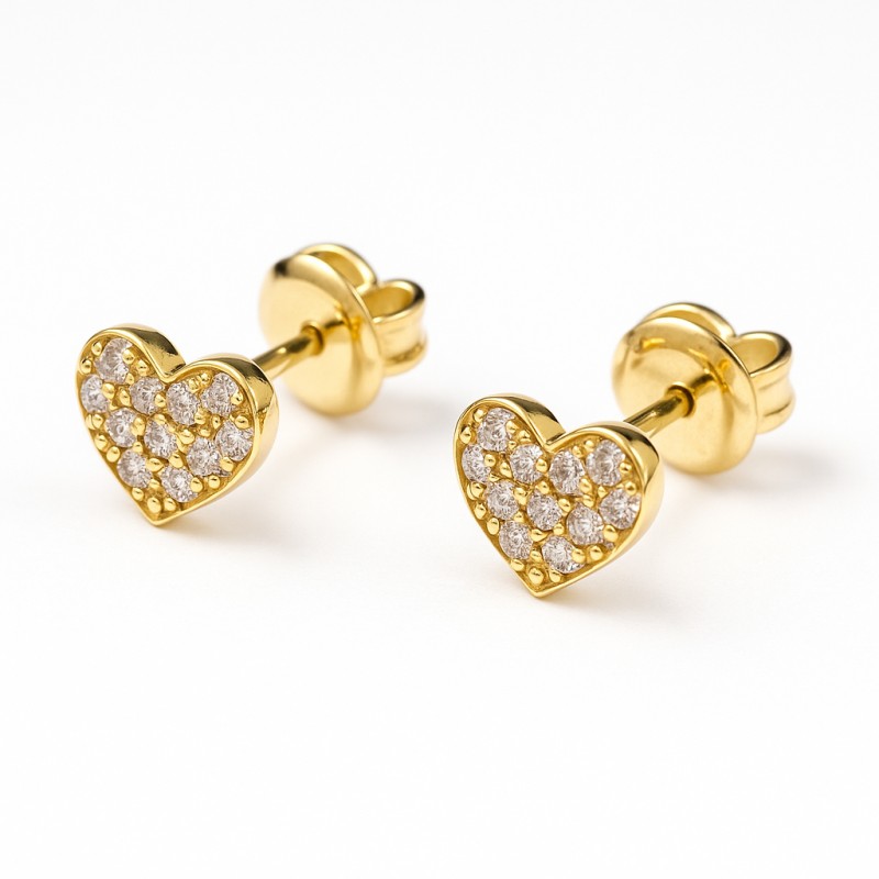 Boucles d'oreilles clous Carador - Or Jaune 375/000 Oxydes de zirconium Coeurs