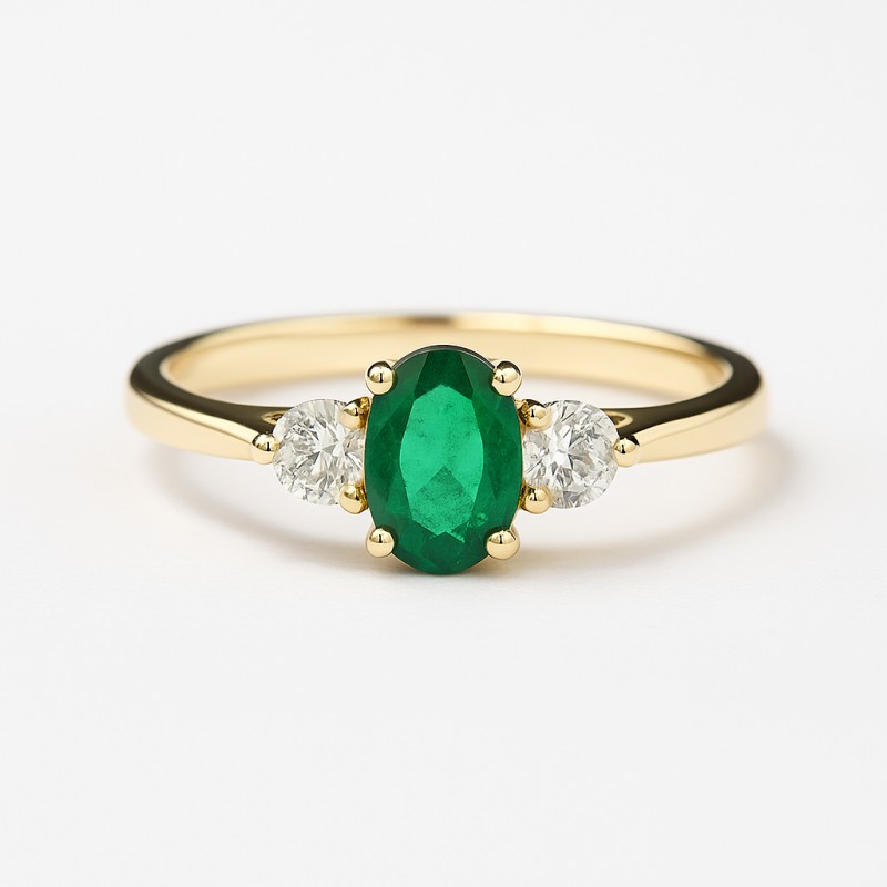 Bague Solitaire accompagné Carador Or Blanc 750/000 Diamant et Emeraude