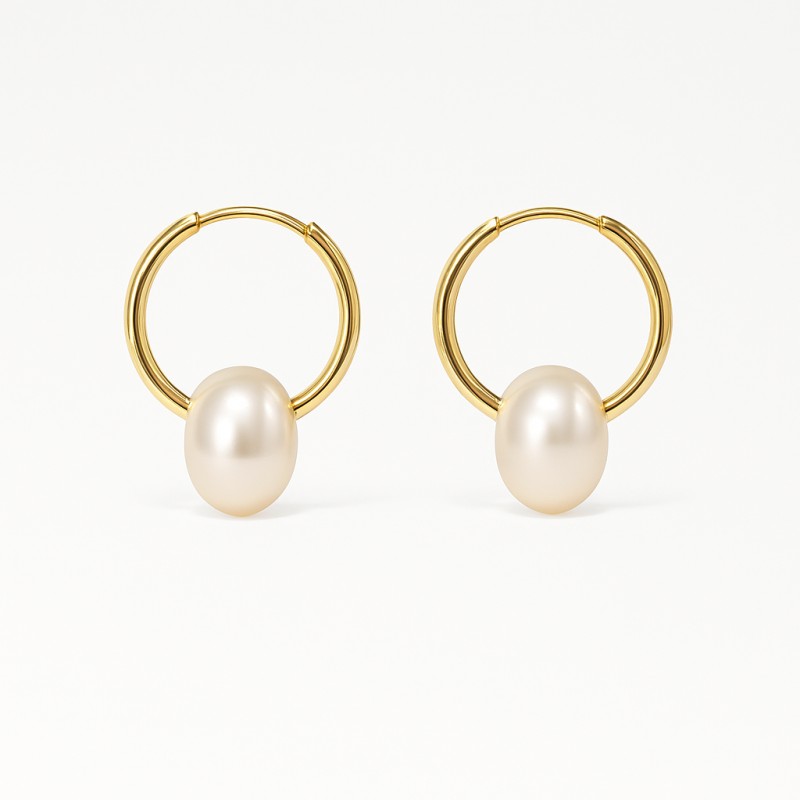 Boucles d'oreilles créolesCarador - Or Jaune 375/000 Perle de culture