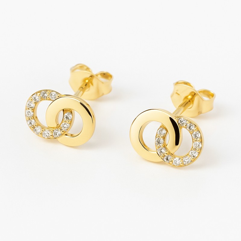 Boucles d'oreilles clous Carador - Or Jaune 375/000 Oxyde de zirconium Doubles Anneaux