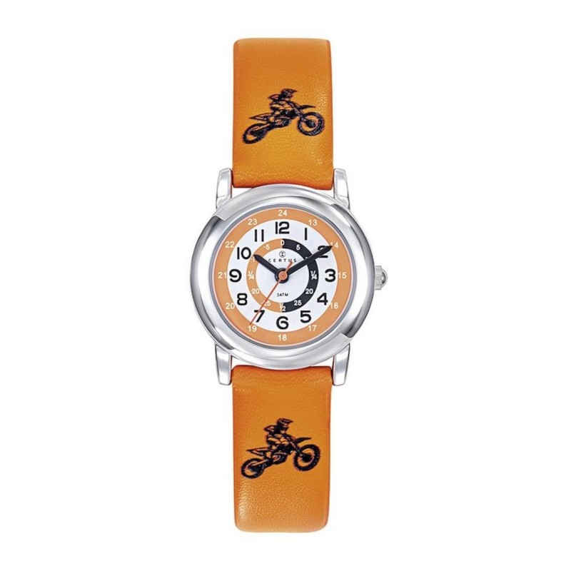 Montre Certus Junior - Bracelet Cuir Orange Moto Cross