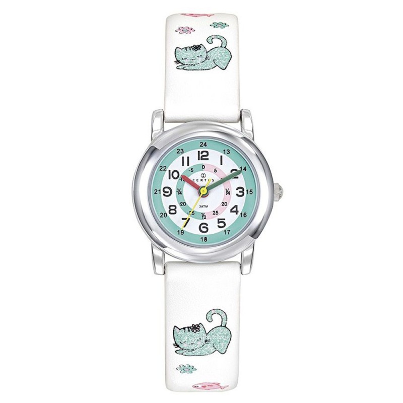 Montre Certus Junior - Bracelet Cuir Blanc Chaton