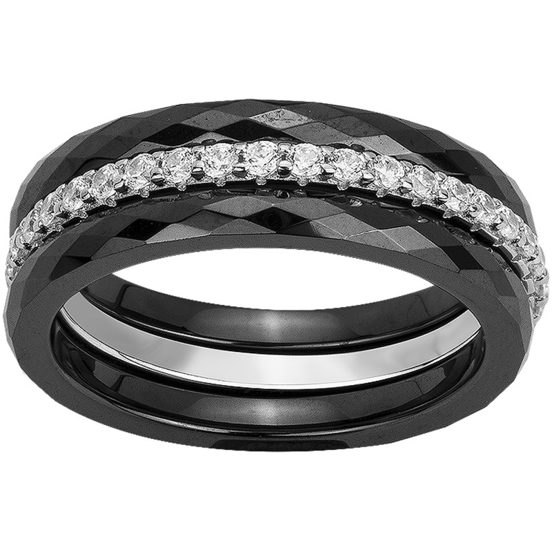 Bague Carador Argent Oxydes de zirconium et Céramique noire