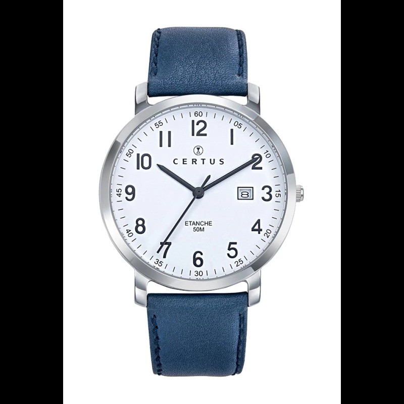 Montre Homme Certus Cuir Bleu Fond Blanc