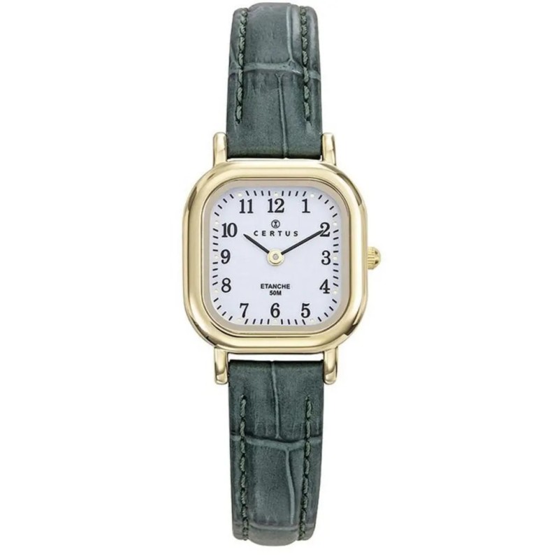 Montre Certus Femme Acier Doré Cuir Gris Fond Blanc