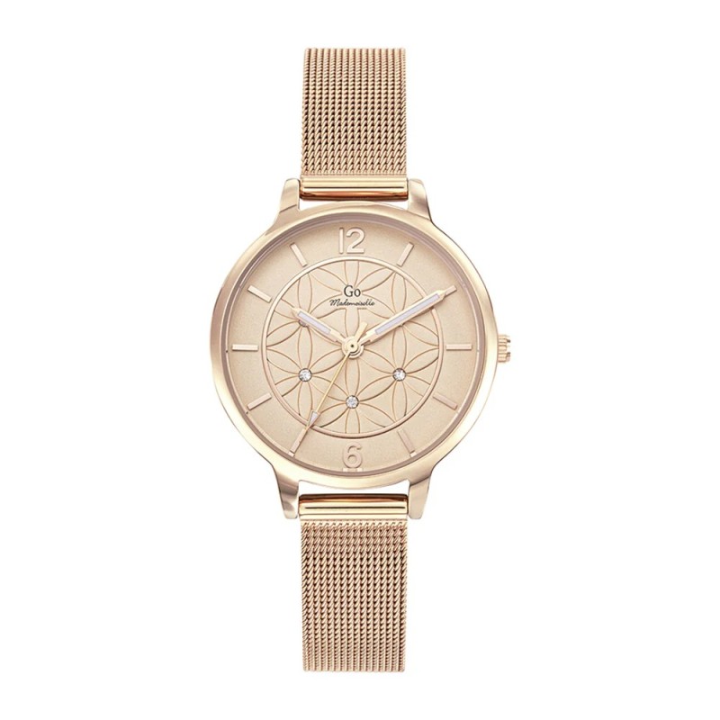Montre Go femme bracelet acier doré rose