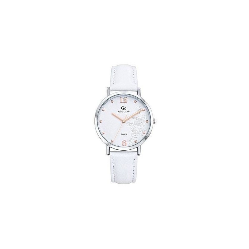 Montre Go femme bracelet cuir blanc index doré rose