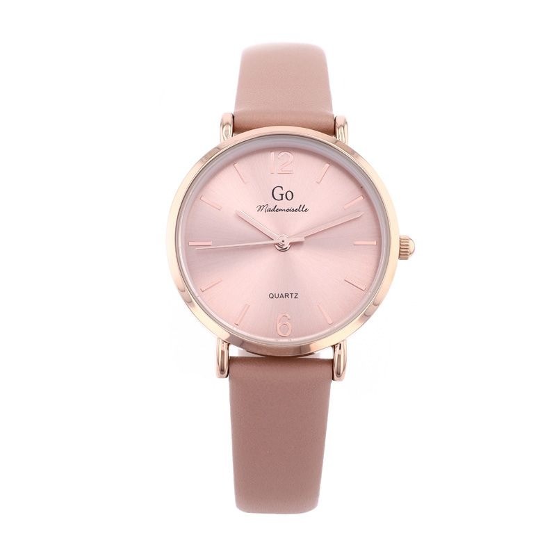 Montre Go femme bracelet cuir rose poudré