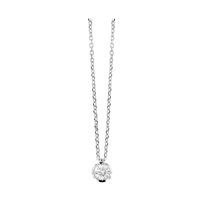Collier Solitaire Atelier 17 Or Blanc 750/000 Diamant Synthétique Serti Clos