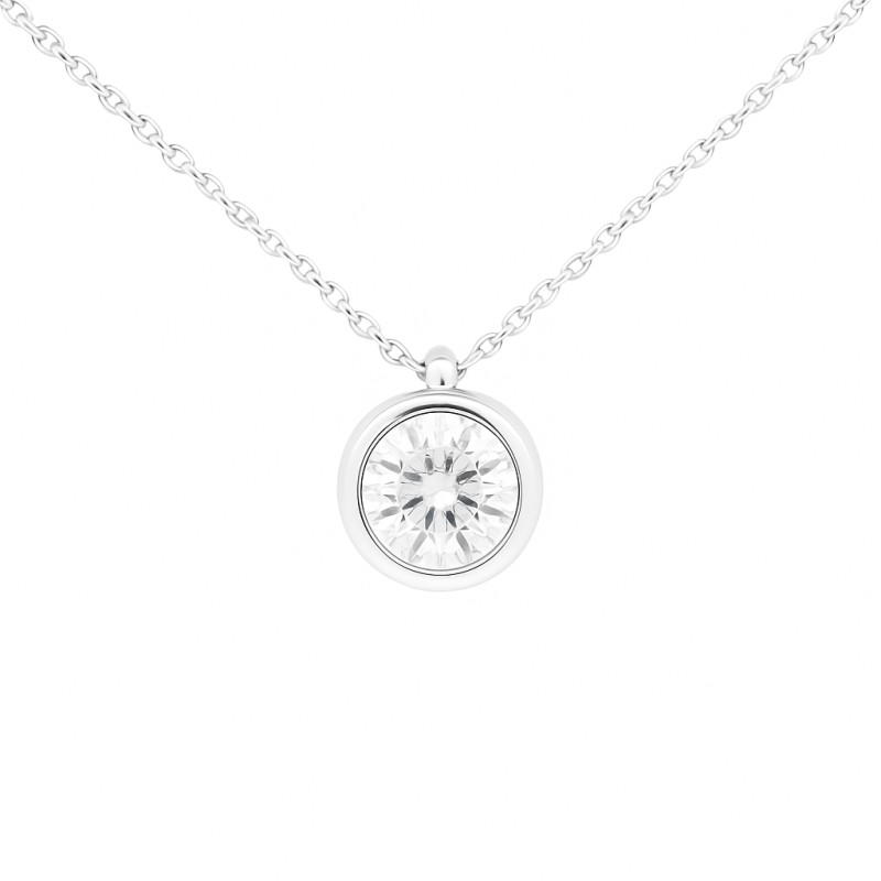 Collier Solitaire Atelier 17 Or Blanc 750/000 Diamant Synthétique Serti Clos