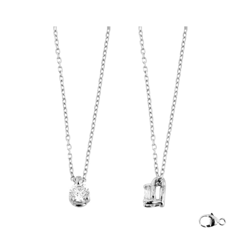 Collier Solitaire Atelier 17 Or Blanc 750/000 Diamant Synthétique Serti Griffes