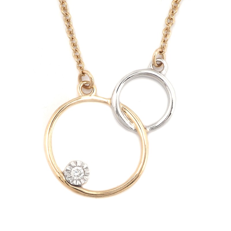 Collier Carador Or Jaune 375/000 Diamant Double Cercle dont un Or Blanc