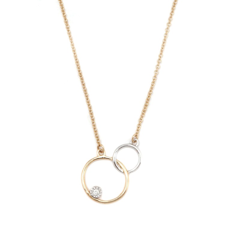 Collier Carador Or Jaune 375/000 Diamant Double Cercle dont un Or Blanc