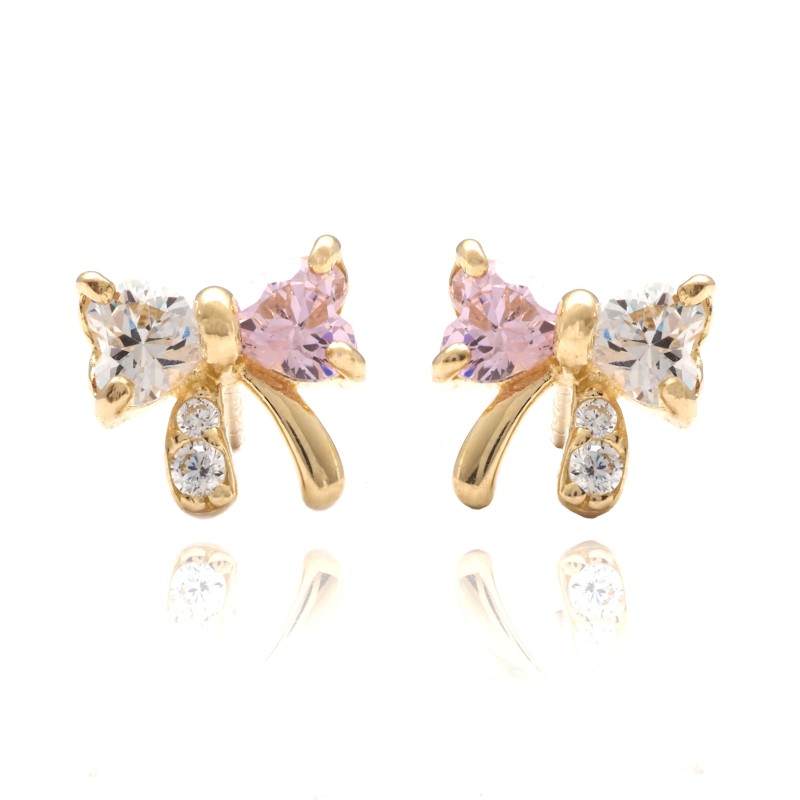 Boucles d'oreilles clous Carador - Or Jaune 375/000 Oxydes de zirconium Blanc et Rose