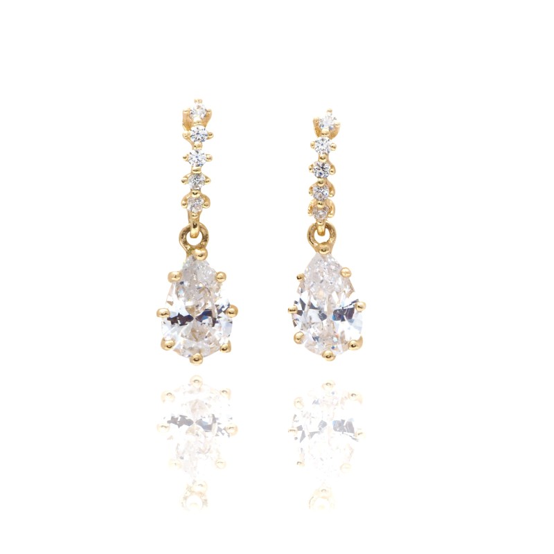 Boucles d'oreilles clous pendantes Carador - Or Jaune 375/000 Oxydes de zirconium Poire
