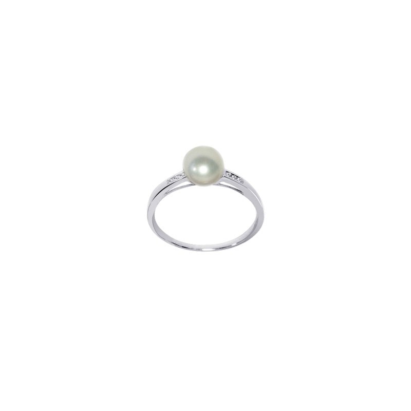Carador - Bague Solitaire avec sa perle et Or blanc 375/000