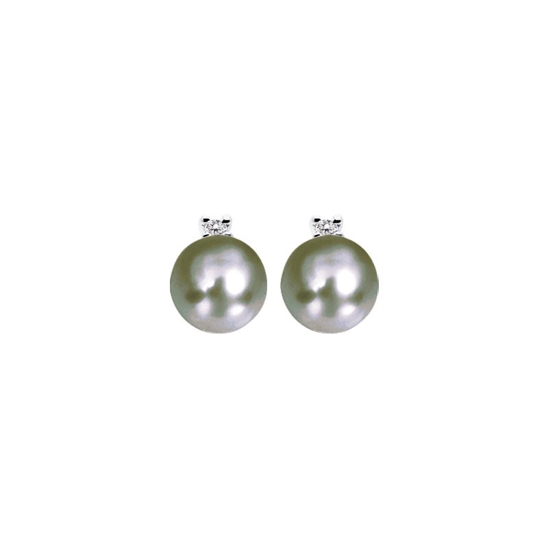 Carador - Boucles d'oreilles Perle de Tahiti, Or blanc 375/000 et Oxyde de Zirconium MBO27977-02