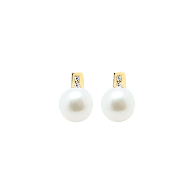 Carador - Boucles d'oreilles Perle et Or jaune 375/000 et Oxyde de Zirconium MBO27979-01